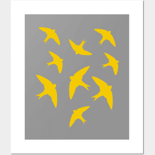 Yellow Mustard Swallow Birds in Flight Posters and Art